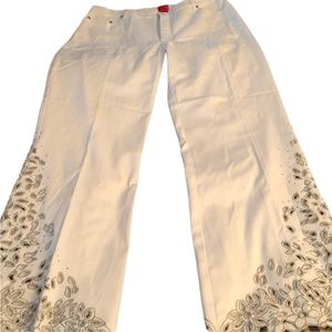Vera Vera size 14 white wide leg jeans with silver embroidered cut outs